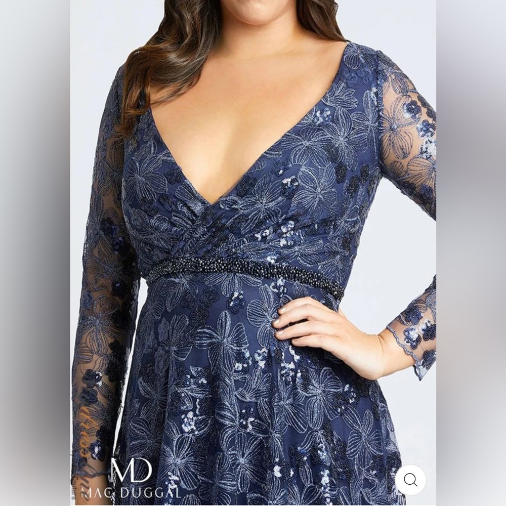 Mac Duggal Navy Long Sleeve Dress